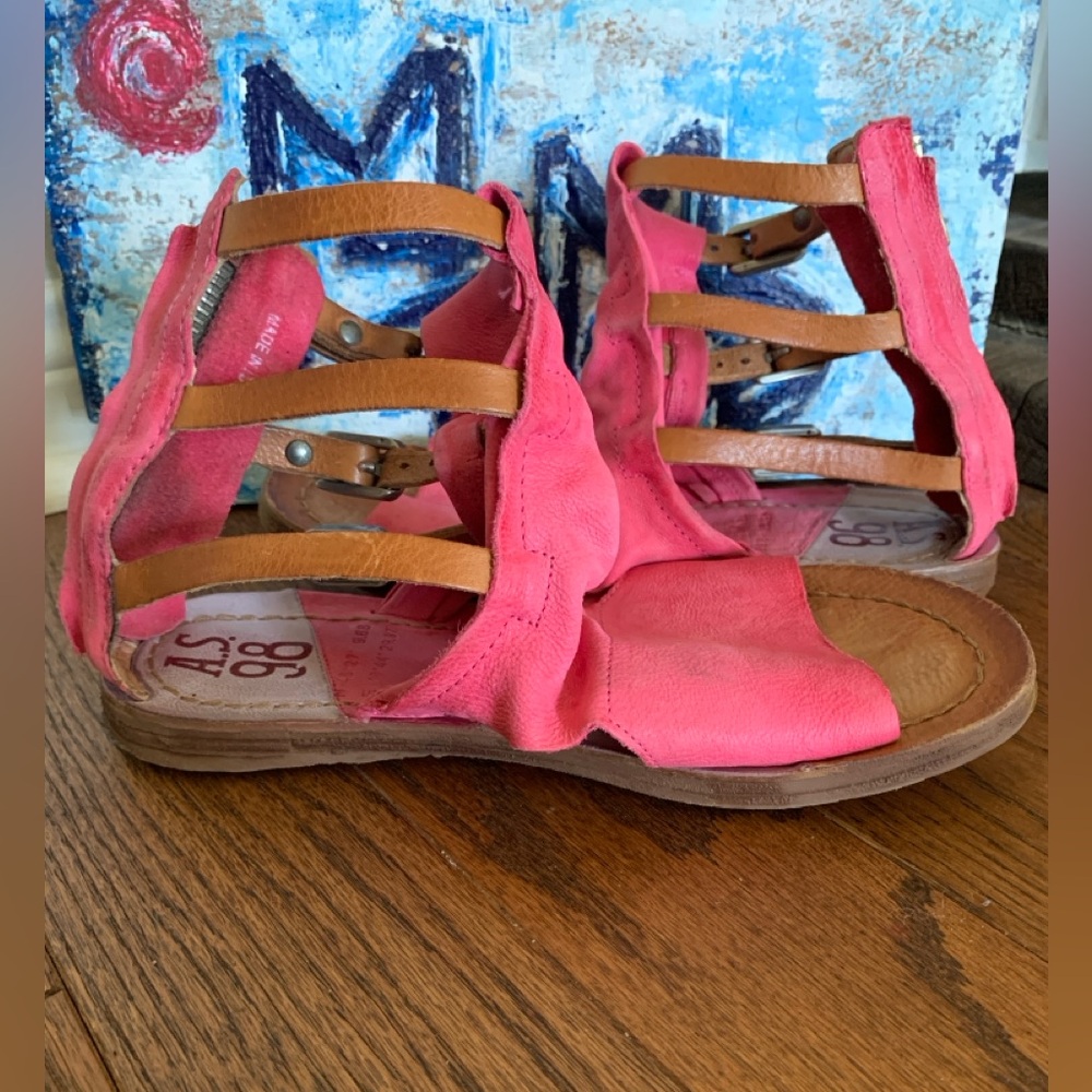 A.S.98 RYDE Pink Leather Sandals Open Triple Strap Buckle Italy Sz 36 Gladiator